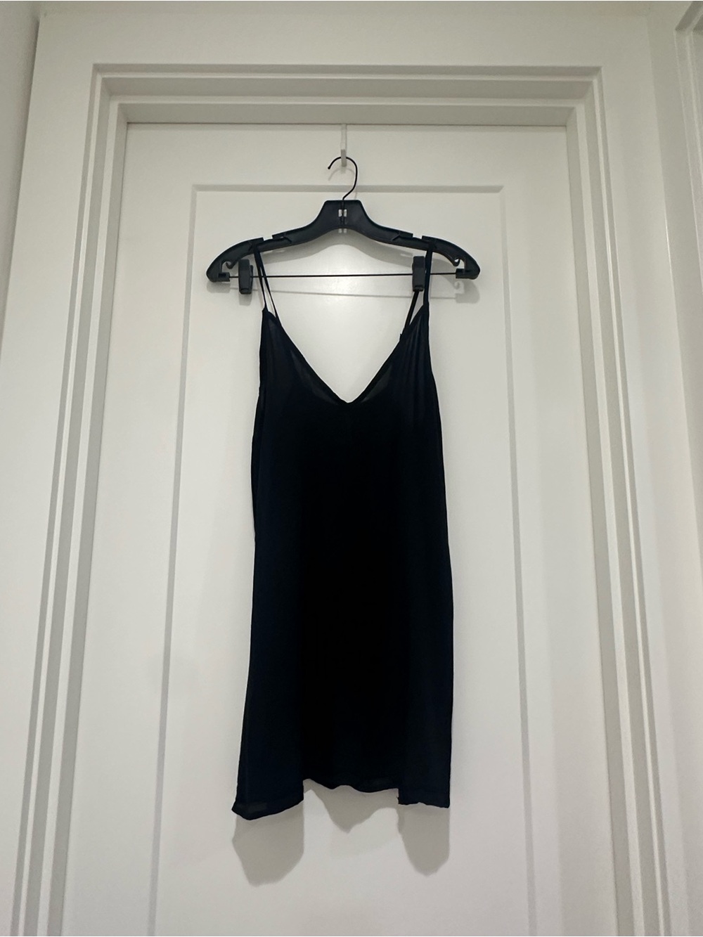 Free People Black Satin Mini Slip Dress with Thin Straps